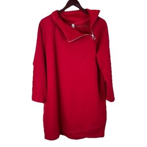 Athleta Cozy Karma Sweatshirt Dress Red Zip Funnel Neck Athletic Women’s Size L